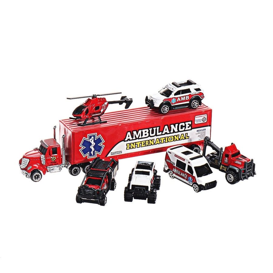 7 PCS Alloy Plastic Diecast Engineering Vehicle Ambulance Polices Car Model Toy Set for Children Gift Image 1
