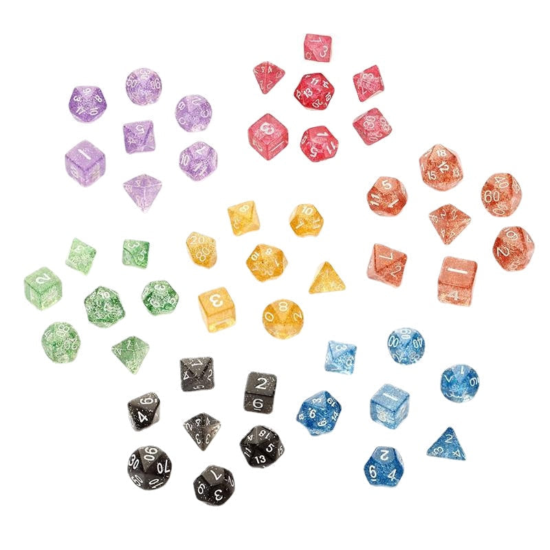 7PCS TRPG Game Dungeons and Dragons Glitter D4-D20 Multi Sides Dice Pink Image 1