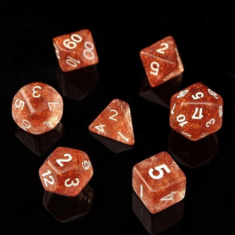 7PCS TRPG Game Dungeons and Dragons Glitter D4-D20 Multi Sides Dice Pink Image 7