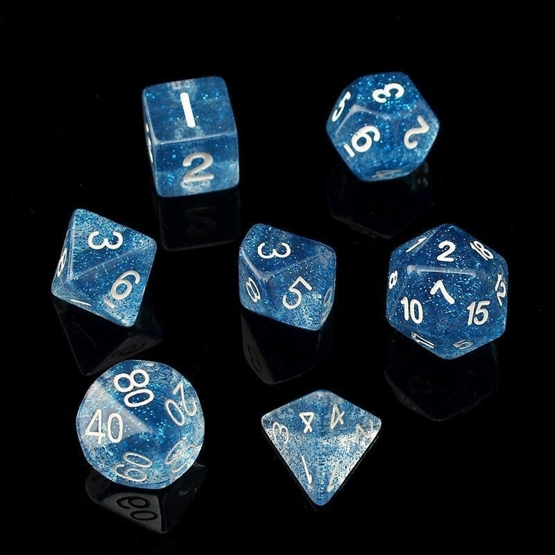 7PCS TRPG Game Dungeons and Dragons Glitter D4-D20 Multi Sides Dice Pink Image 8
