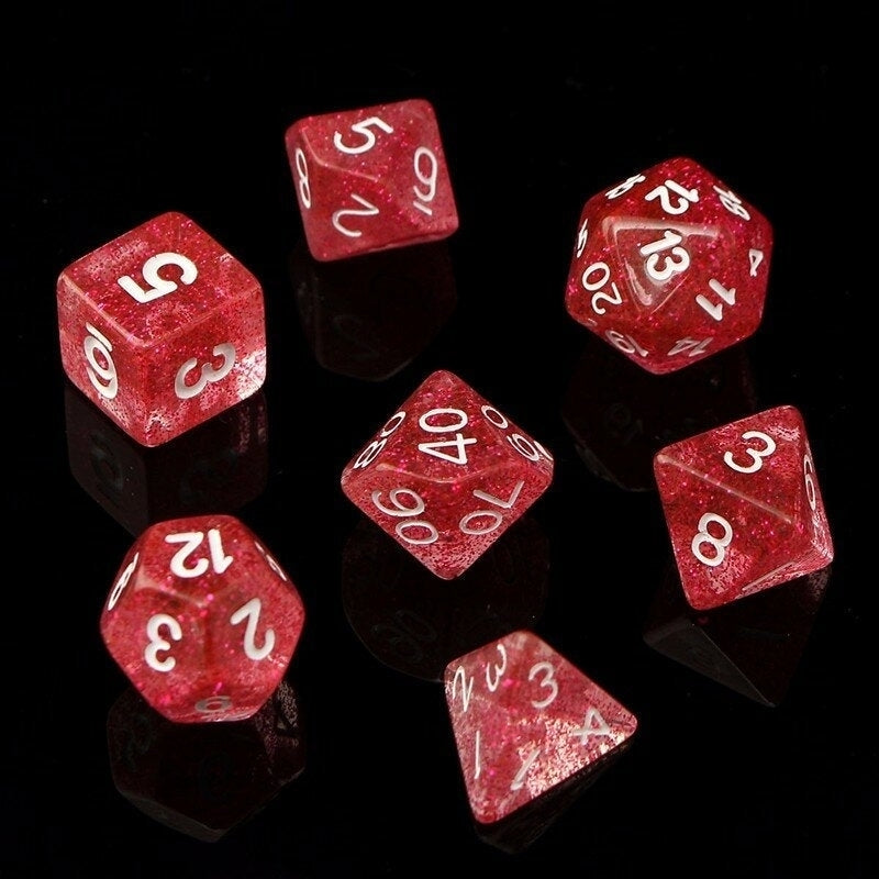 7PCS TRPG Game Dungeons and Dragons Glitter D4-D20 Multi Sides Dice Pink Image 9