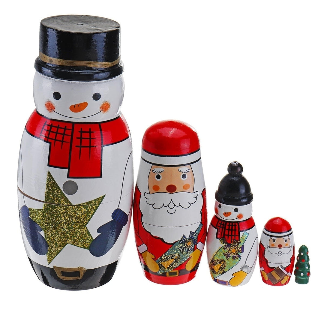 5PCS Russian Wooden Nesting Matryoshka Doll Handcraft Decoration Christmas Gifts Image 1