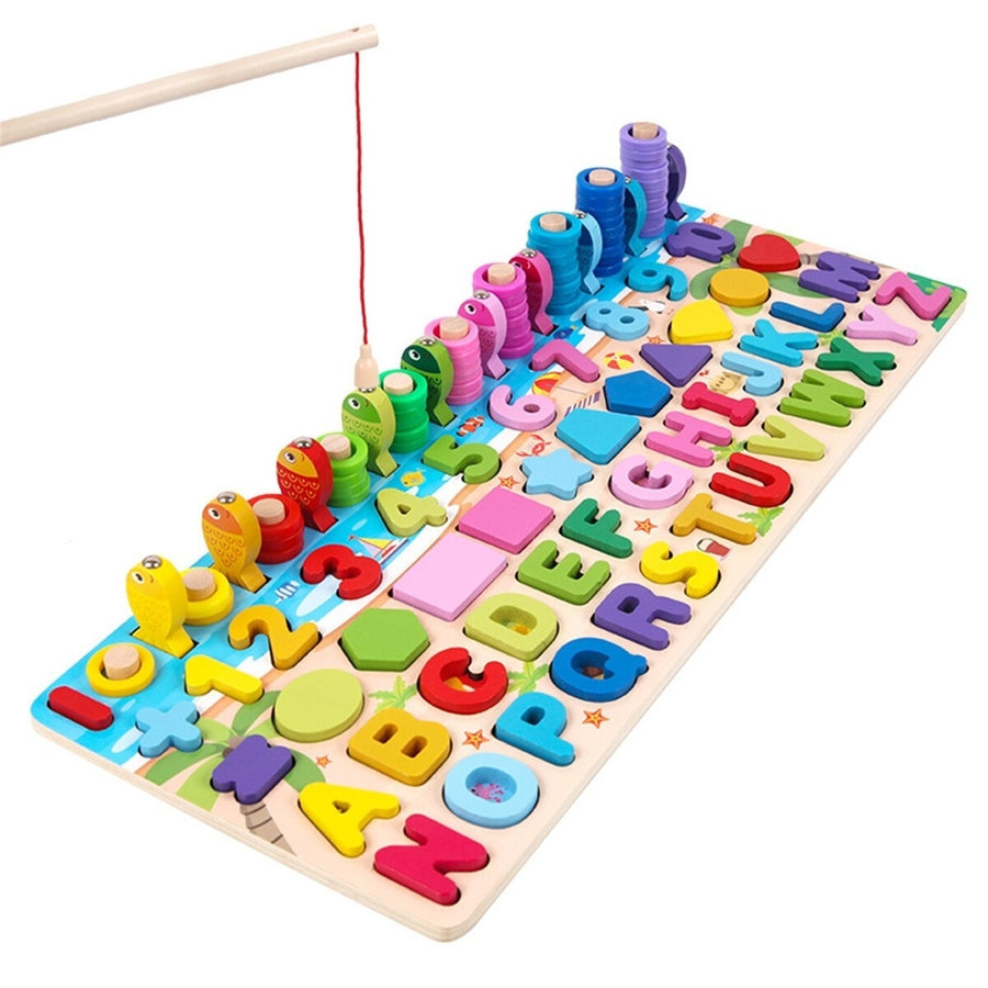 6 IN 1 Wooden Numbers Graphics Fishing Game Letter Multi-function Matching Board Early Learning Education Toy for Kids Image 1