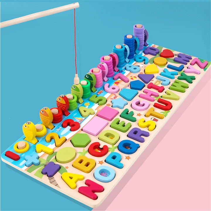 6 IN 1 Wooden Numbers Graphics Fishing Game Letter Multi-function Matching Board Early Learning Education Toy for Kids Image 3