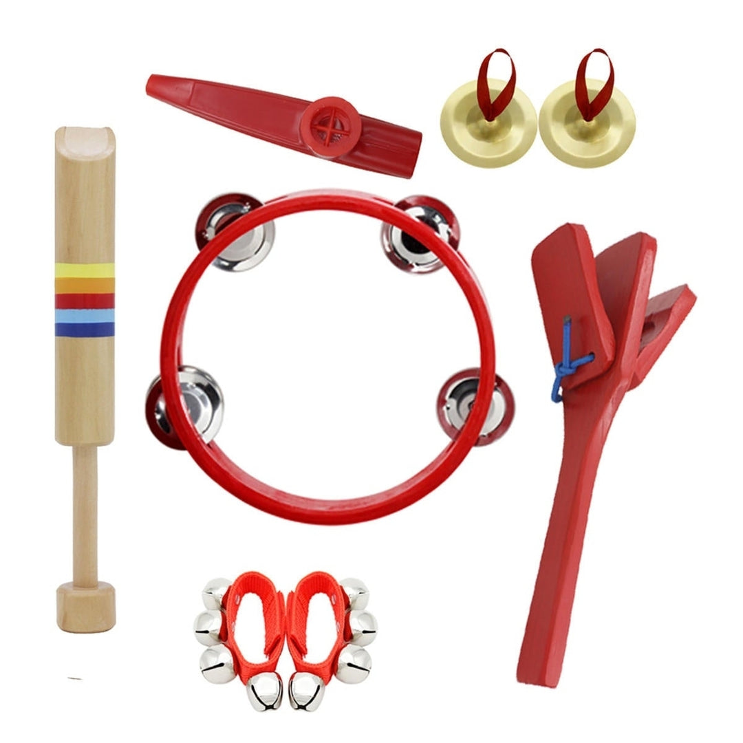 6 Piece Set Orff Musical Instruments Tambourine,Wooden Flute,Finger Cymbal,Wrist Bell,kazoo,Castanet Image 1
