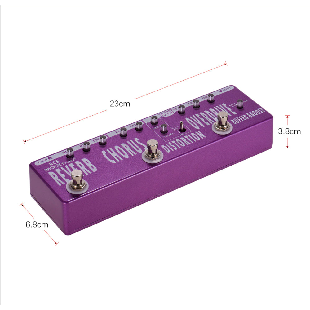 6-in-1 Guitar Effects Pedal Reverb Chorus Distortion Overdrive Booster Buffer Full Metal Shell with True Bypass Image 4