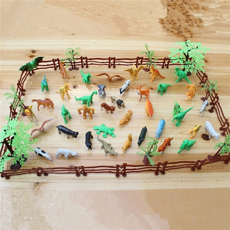 68PCS Plastic Farm Yard Wild Animals Fence Tree Model Kids Toys Figures Play Image 4