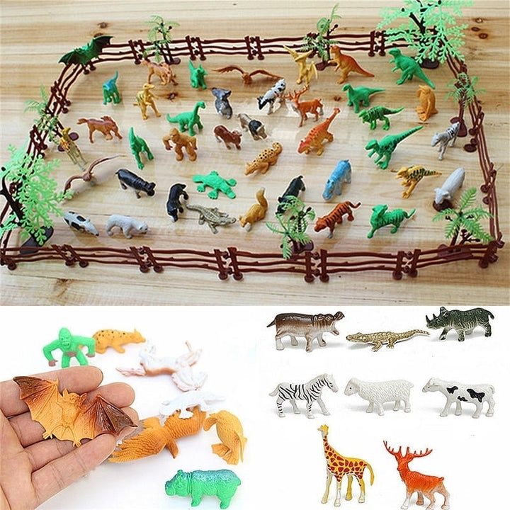 68PCS Plastic Farm Yard Wild Animals Fence Tree Model Kids Toys Figures Play Image 6