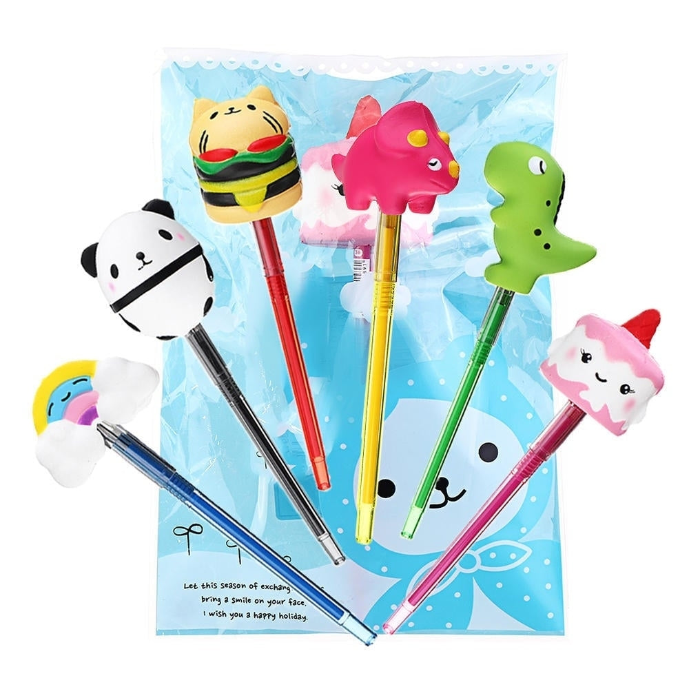 6PCS Squishy Pen Cap Wholesale Panda Dinosaur Unicorn Cake Animal Slow Rising Jumbo With Pen Stress Relief Toys Gift Image 1