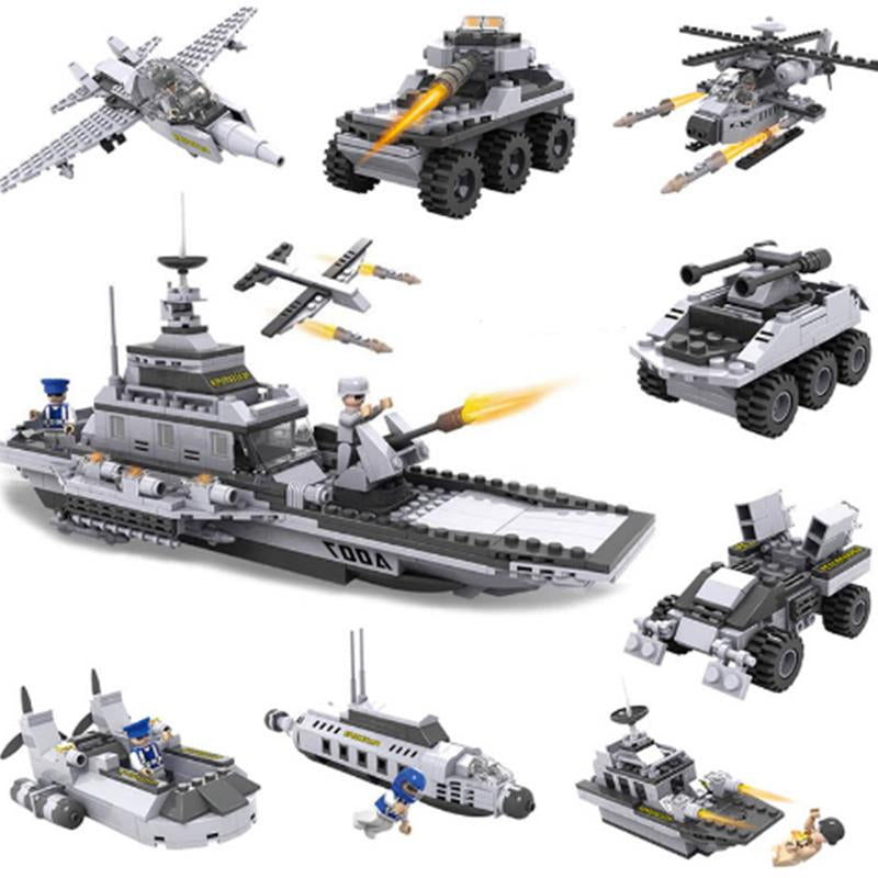 743+pcs 8 In 1 Aircraft Carrier Blocks Military Airplane Ship Kids Building Blocks Toys Image 1