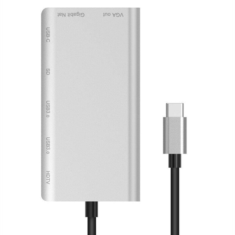 8 in 1 Type-C USB Hub Laptop charging Docking Station with Type-c SD USB3.02 HDMI VGA 3.5MM Headphone Image 2
