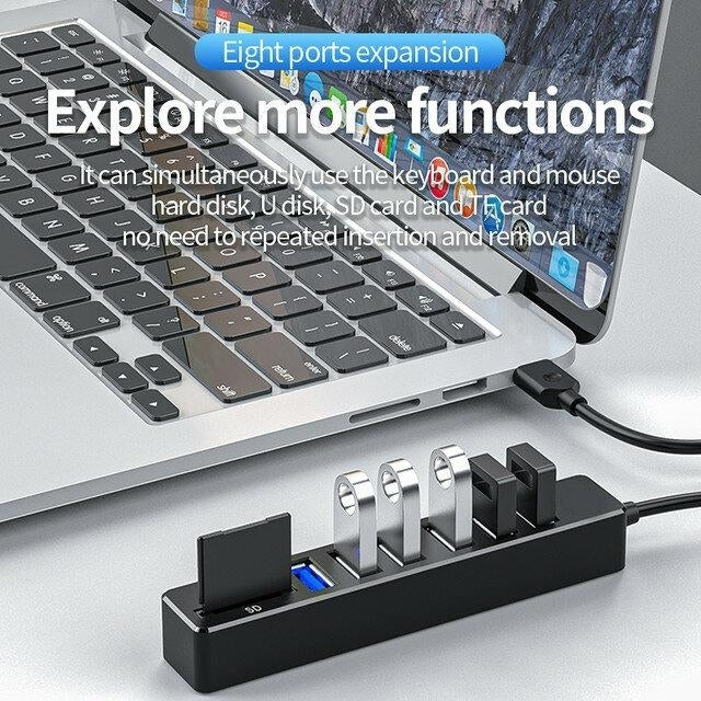 8 Ports Multiple USB Hub,Card Reader Expander Adapter For Computer Laptop Accessories Image 3