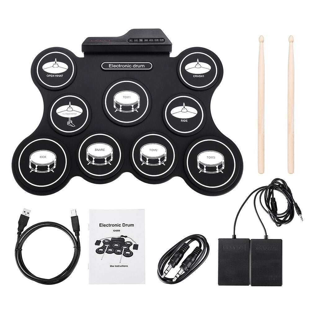 9 Pads Electronic Drum Portable Roll Up Drum Kit USB MIDI Drum with Drumsticks Foot Pedal for Beginners Image 10