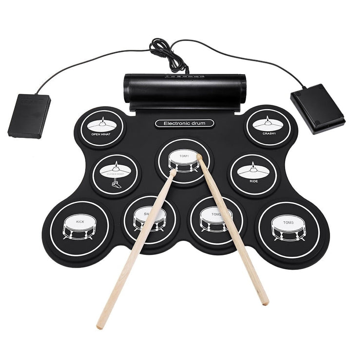 9 Pads Electronic Drum Portable Roll Up Drum Kit USB MIDI Drum with Drumsticks Foot Pedal for Beginners Image 12