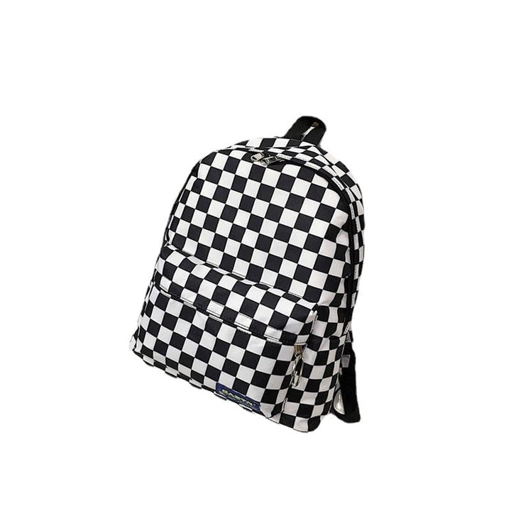 Black and White Plaid Backpack Casual Nylon Outdoor Travel College Style Student School Bag Image 2