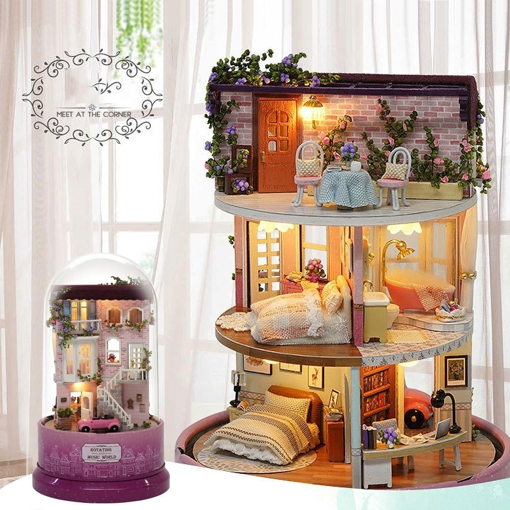 Beautiful Cabins DIY Doll House Miniature Rotating Music Kit With Transparent Cover Musical Core Gift Image 2