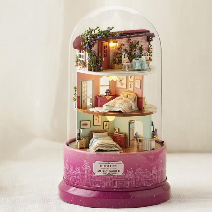 Beautiful Cabins DIY Doll House Miniature Rotating Music Kit With Transparent Cover Musical Core Gift Image 6