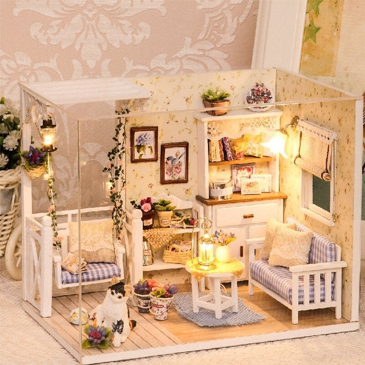 Cat Diary Doll House DIY Cabin With Dust Cover Music Motor Image 1