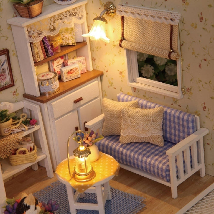 Cat Diary Doll House DIY Cabin With Dust Cover Music Motor Image 2