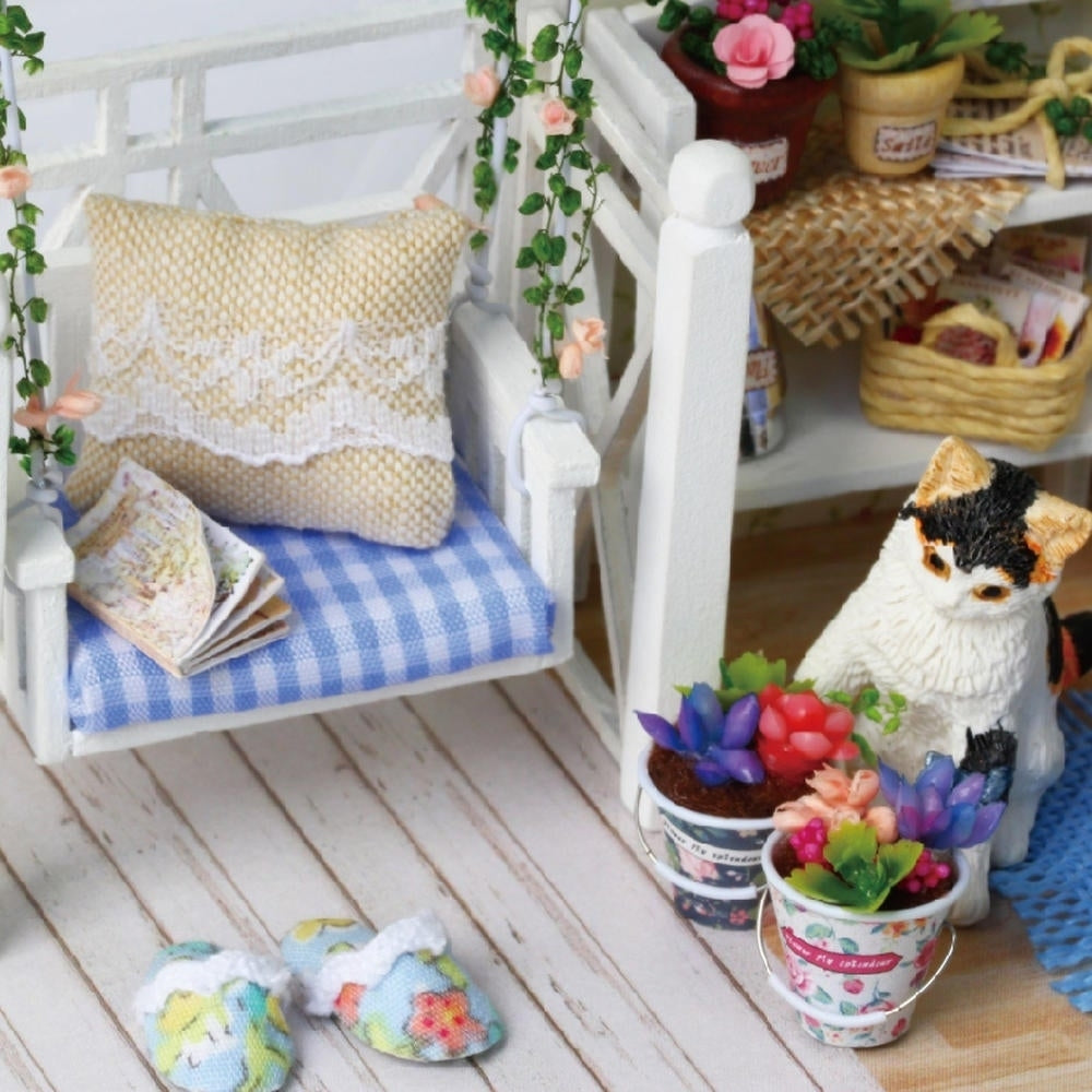 Cat Diary Doll House DIY Cabin With Dust Cover Music Motor Image 4