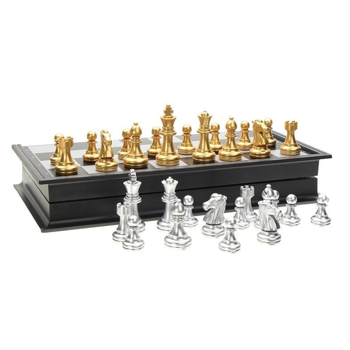 Chess Game Silver Gold Pieces Folding Magnetic Foldable Board Contemporary Set Image 4