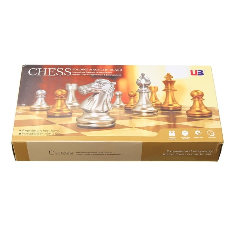 Chess Game Silver Gold Pieces Folding Magnetic Foldable Board Contemporary Set Image 10