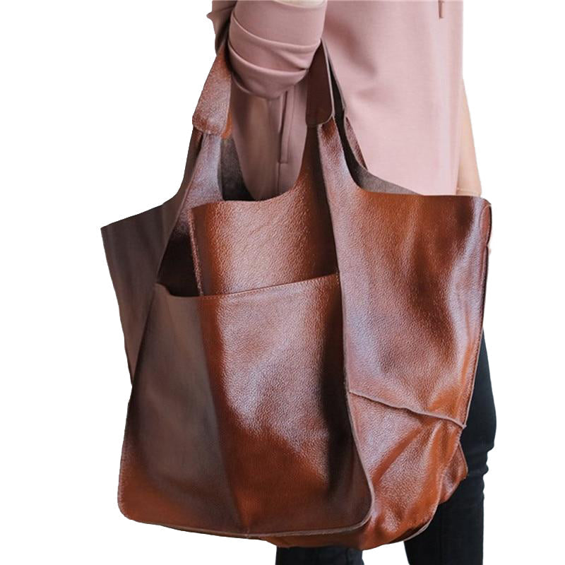 Casual Soft Large Capacity Tote Women Handbags Designer Look Luxury Pu Leather Shoulder Bag Image 4