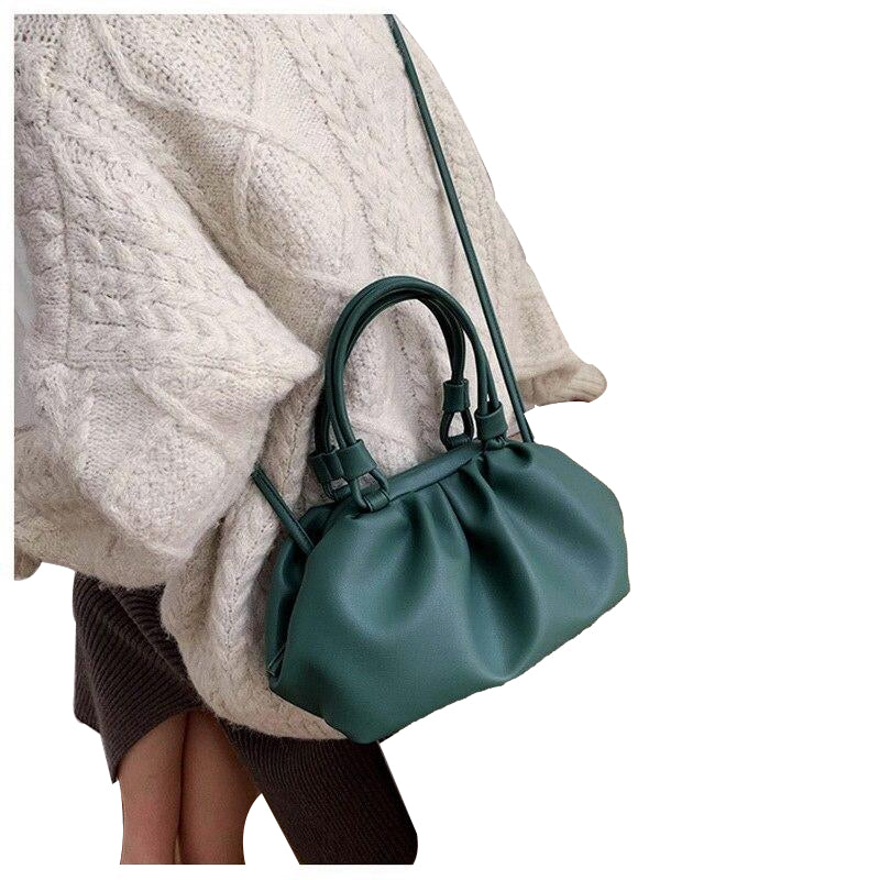 Casual Dumpling Lady Handbags Cloud Shape Pleated Crossbody Bags For Women Soft PU Leather Shoulder Image 9