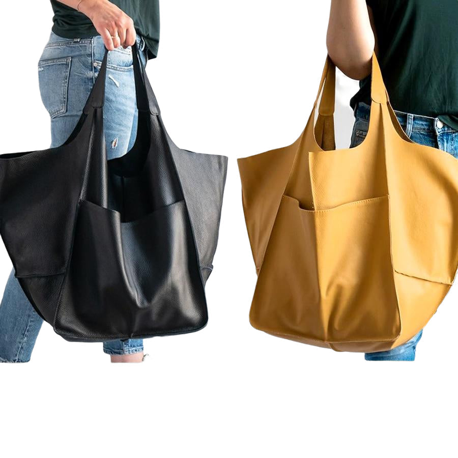 Casual Soft Large Capacity Tote Women Handbags Designer Aged Metal Look Luxury Pu Leather Shoulder Bag Retro Big Shopper Image 6