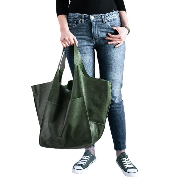 Casual Soft Large Capacity Tote Women Handbags Designer Aged Metal Look Luxury Pu Leather Shoulder Bag Retro Big Shopper Image 10