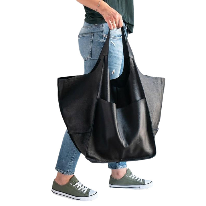 Casual Soft Large Capacity Tote Women Handbags Designer Aged Metal Look Luxury Pu Leather Shoulder Bag Retro Big Shopper Image 11