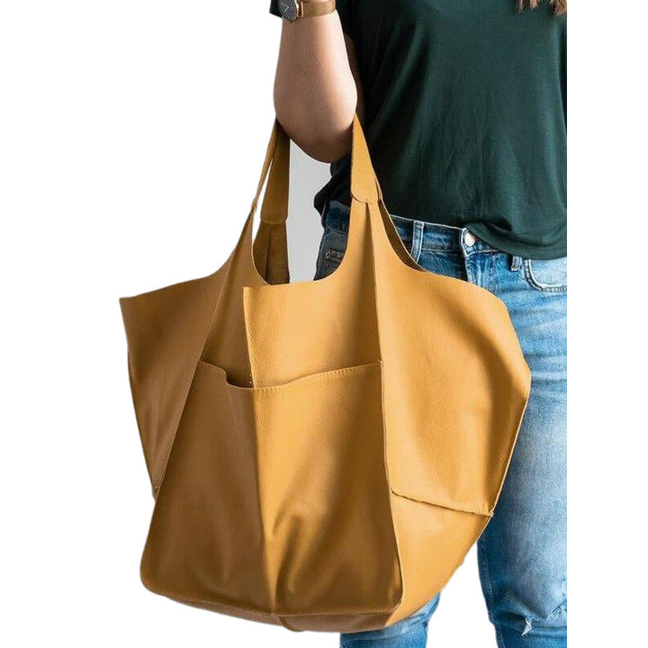 Casual Soft Large Capacity Tote Women Handbags Designer Aged Metal Look Luxury Pu Leather Shoulder Bag Retro Big Shopper Image 12