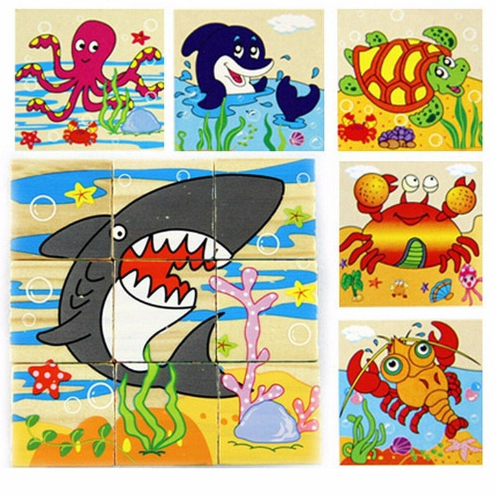 Children Cartoon Puzzle Blocks Colorful Educational Wooden Kids Toys Image 1