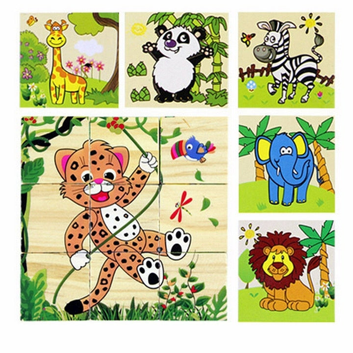 Children Cartoon Puzzle Blocks Colorful Educational Wooden Kids Toys Image 6