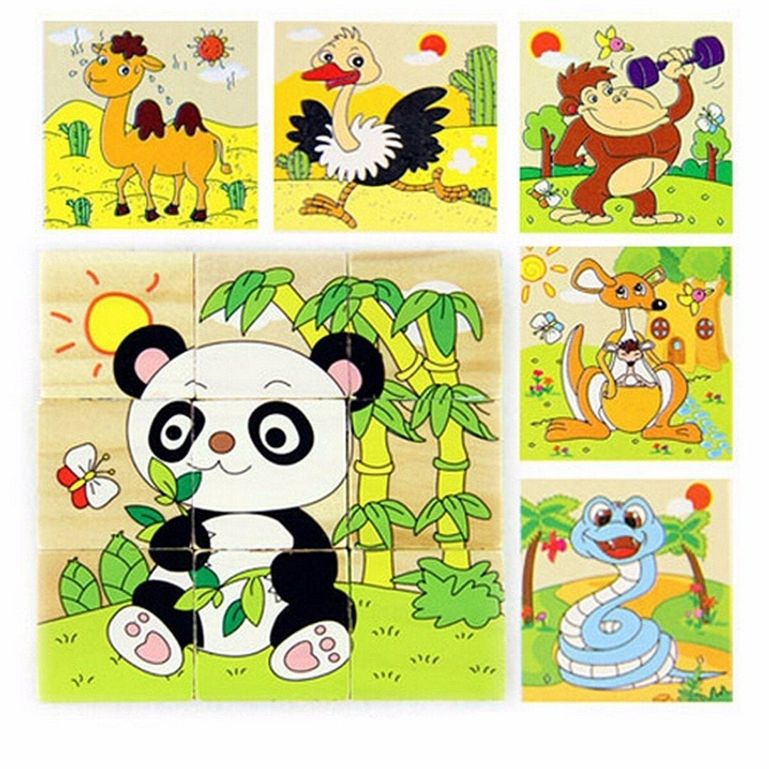 Children Cartoon Puzzle Blocks Colorful Educational Wooden Kids Toys Image 1