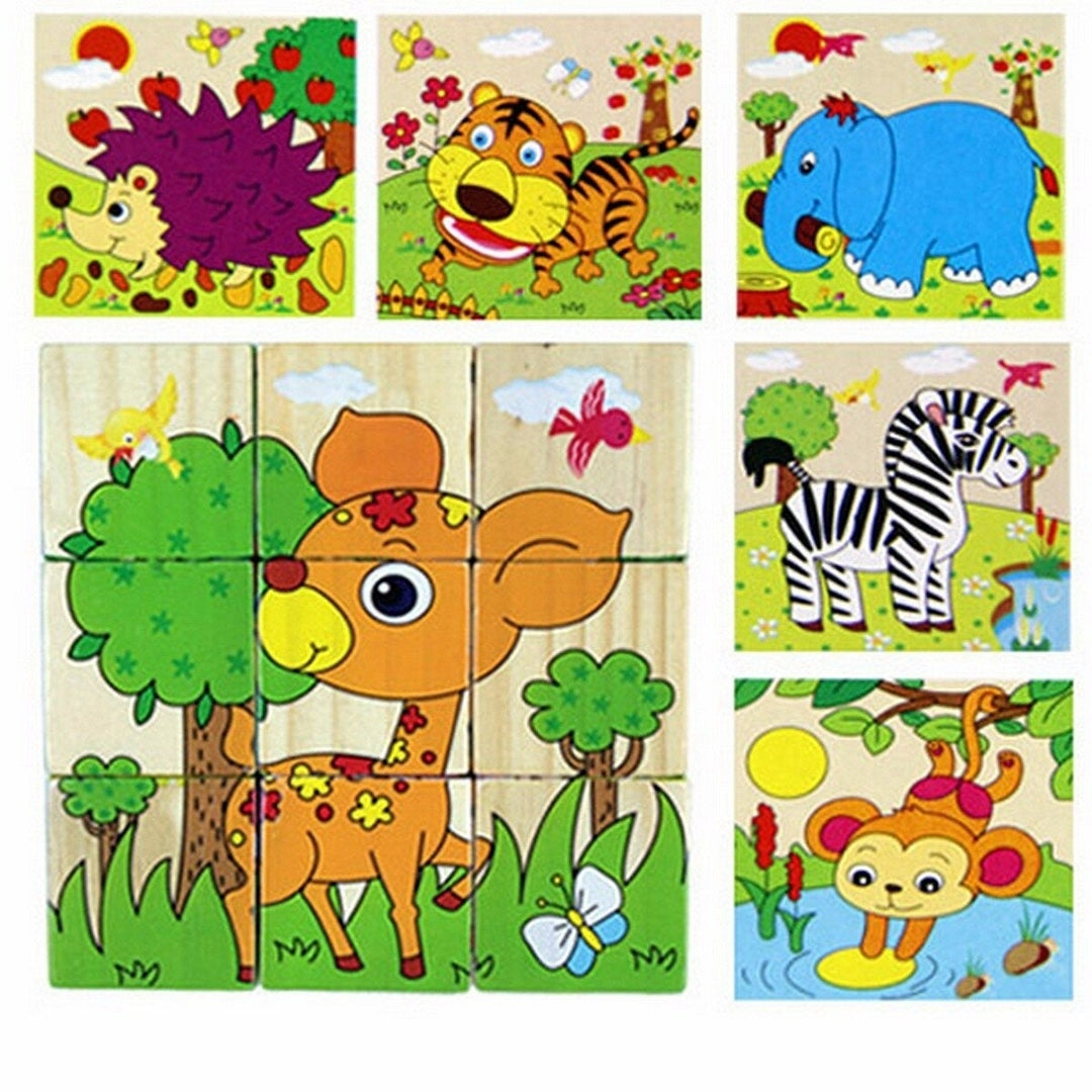 Children Cartoon Puzzle Blocks Colorful Educational Wooden Kids Toys Image 8