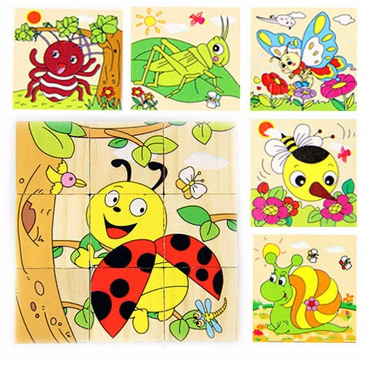 Children Cartoon Puzzle Blocks Colorful Educational Wooden Kids Toys Image 9