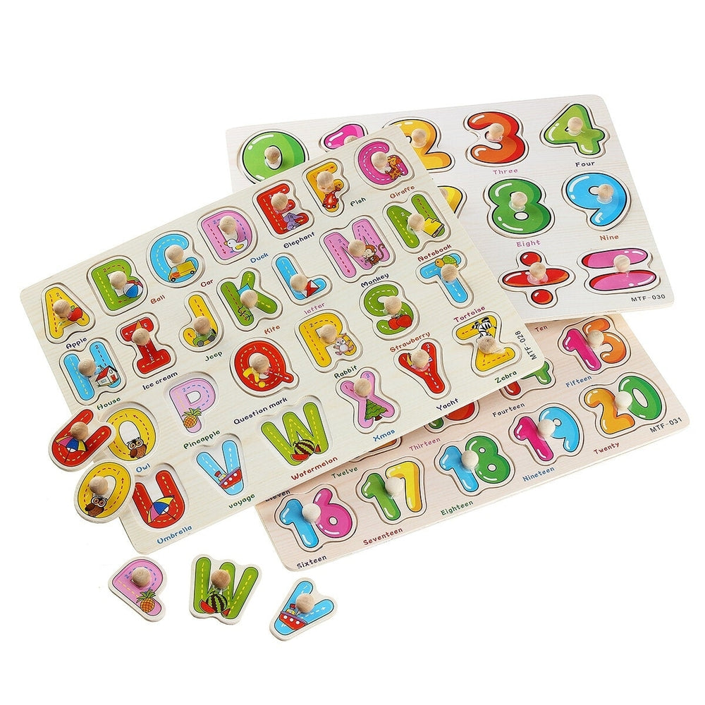 Colorful Wooden Alphabet,Math,Number Jigsaw Puzzle Toy Intelligence Early Education Toys Image 2