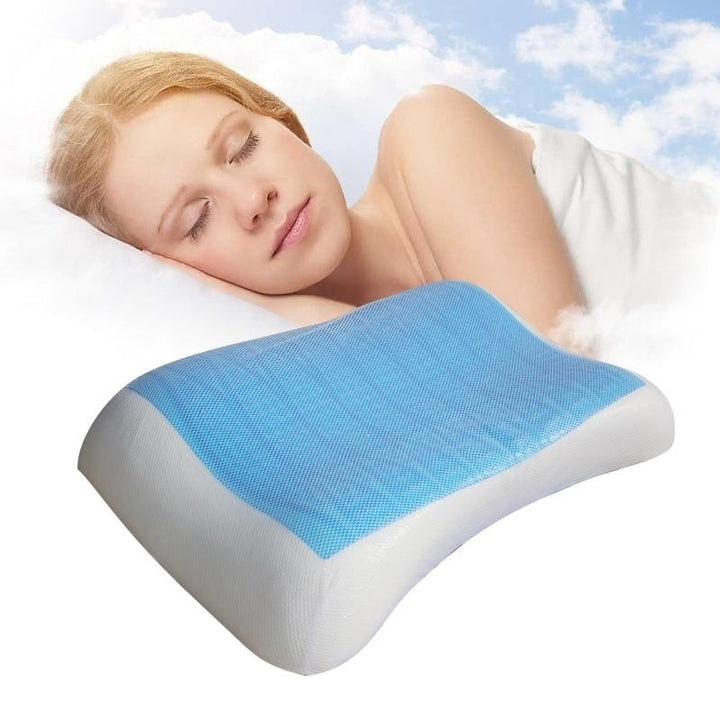 Cotton Memory Orthopedic Sleep Blue Cool Comfort Gel Neck Pillow Image 1