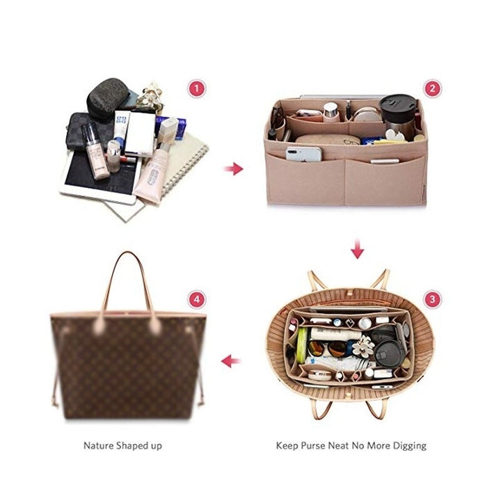Cosmetic Bags Felt Cloth Handbag Organizer Insert Bag Travel Inner Purse Portable Make up Fits Speedy Neverfull Image 11