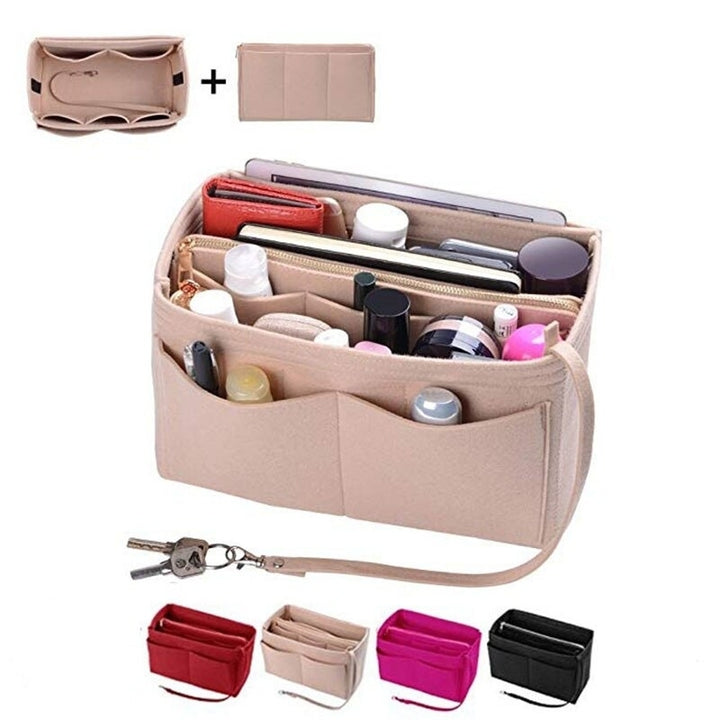 Cosmetic Bags Felt Cloth Handbag Organizer Insert Bag Travel Inner Purse Portable Make up Fits Speedy Neverfull Image 12