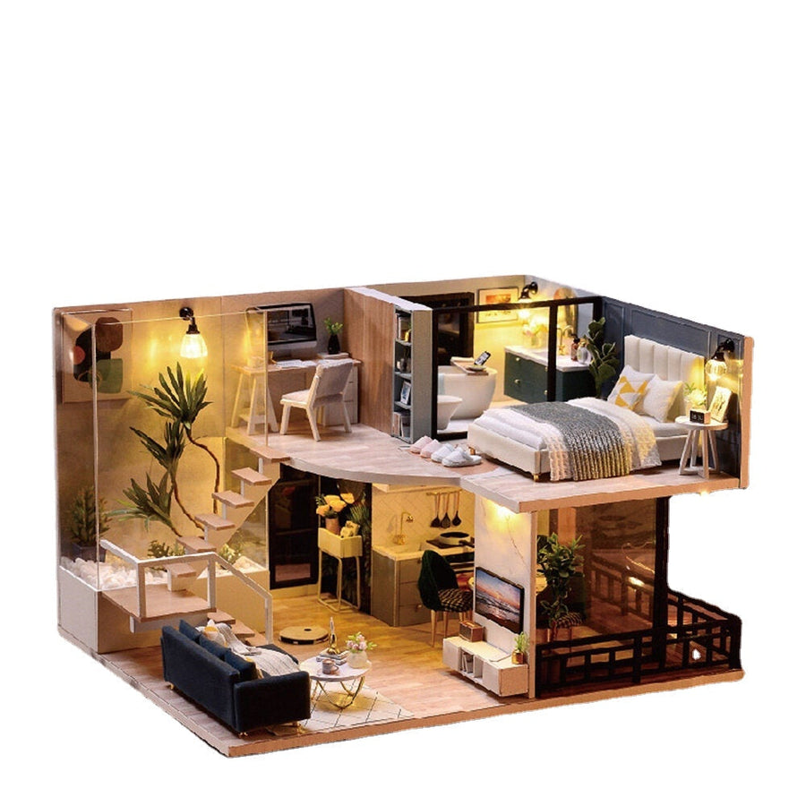 Cozy Time Space Sense Innovative Design Double-layer LOFT Assembled Doll House With Furniture Image 1