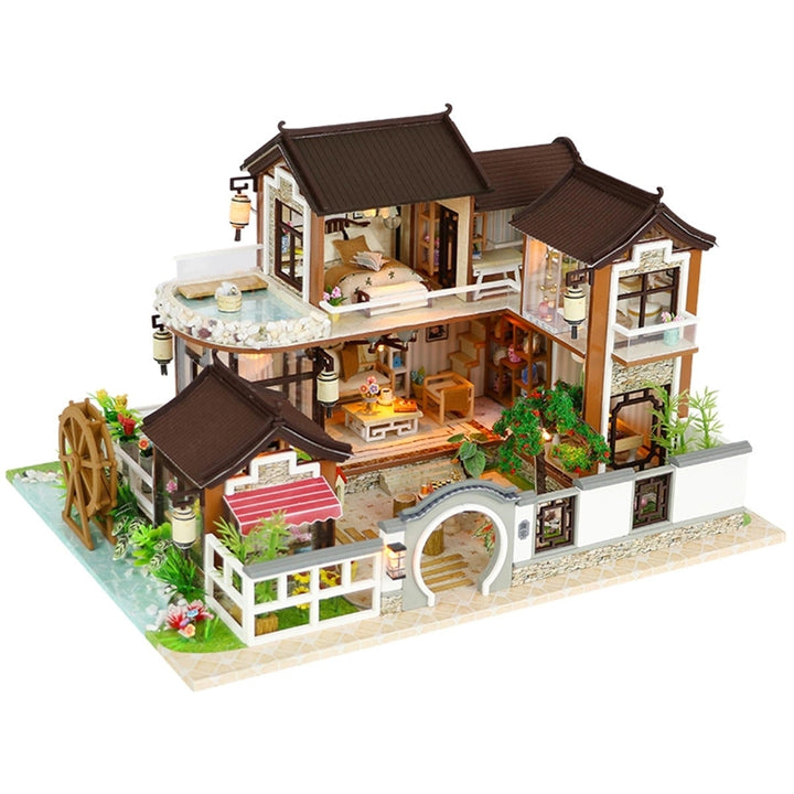 DIY Miniature Doll House Furniture Kit LED Kids Cat Birthday Xmas Gift House Image 1