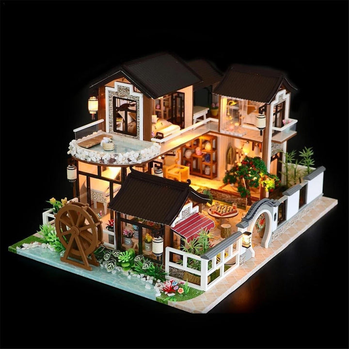 DIY Miniature Doll House Furniture Kit LED Kids Cat Birthday Xmas Gift House Image 4