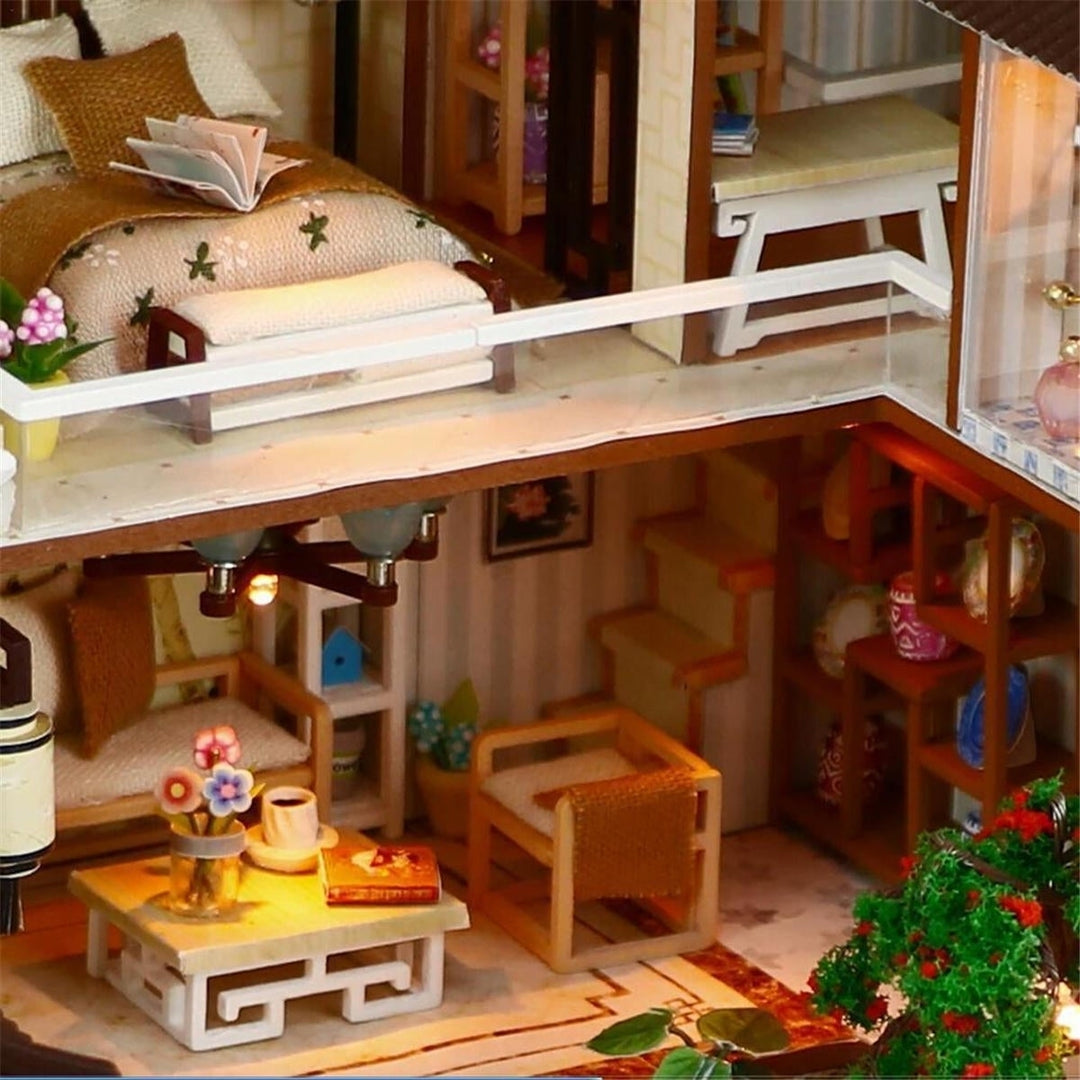 DIY Miniature Doll House Furniture Kit LED Kids Cat Birthday Xmas Gift House Image 6