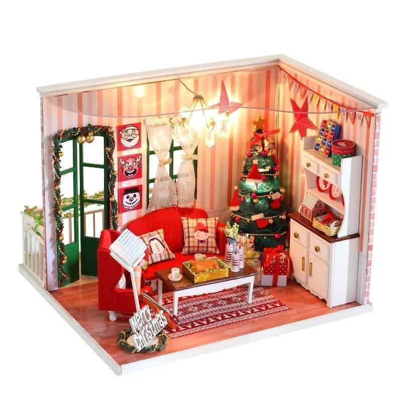 DIY Assembled Doll House Christmas Gift Toy with LED Light Image 1