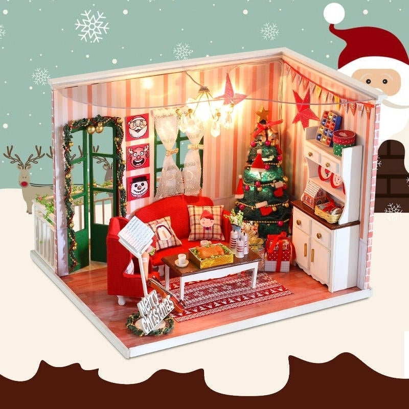 DIY Assembled Doll House Christmas Gift Toy with LED Light Image 2
