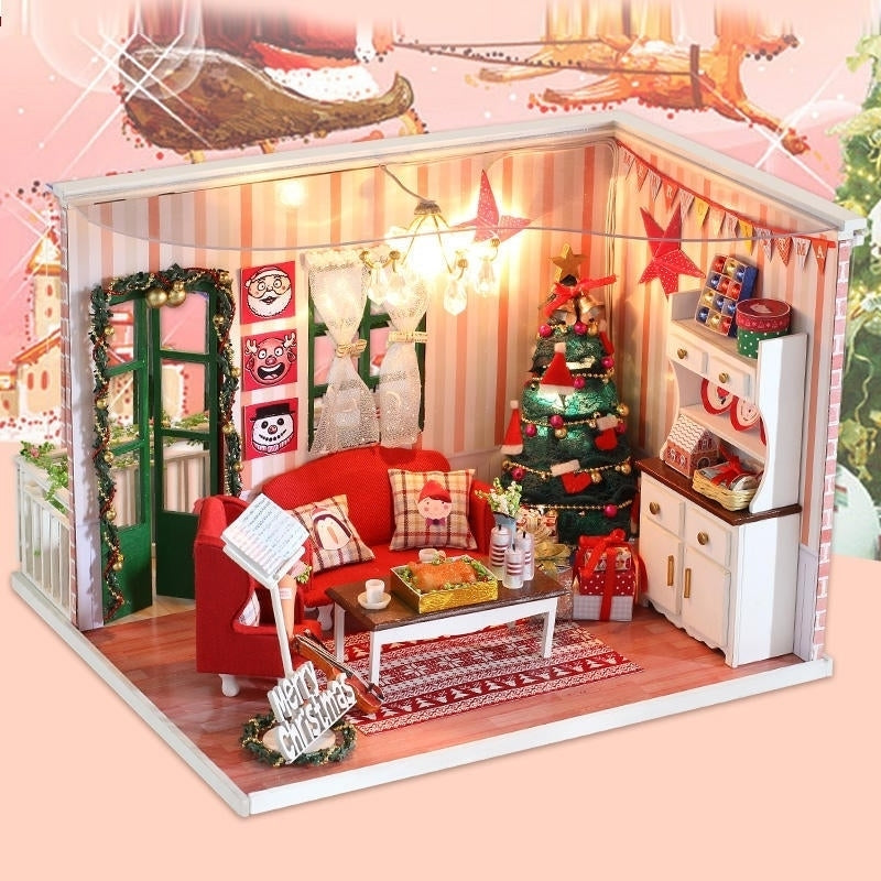 DIY Assembled Doll House Christmas Gift Toy with LED Light Image 3
