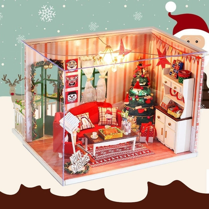 DIY Assembled Doll House Christmas Gift Toy with LED Light Image 4