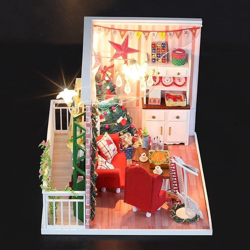 DIY Assembled Doll House Christmas Gift Toy with LED Light Image 7